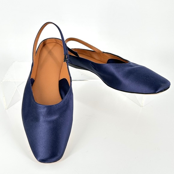 STAUD Size 39 US 9 Navy Blue Satin Slingback Ballet Flats NEW Janine $325 - Picture 3 of 11
